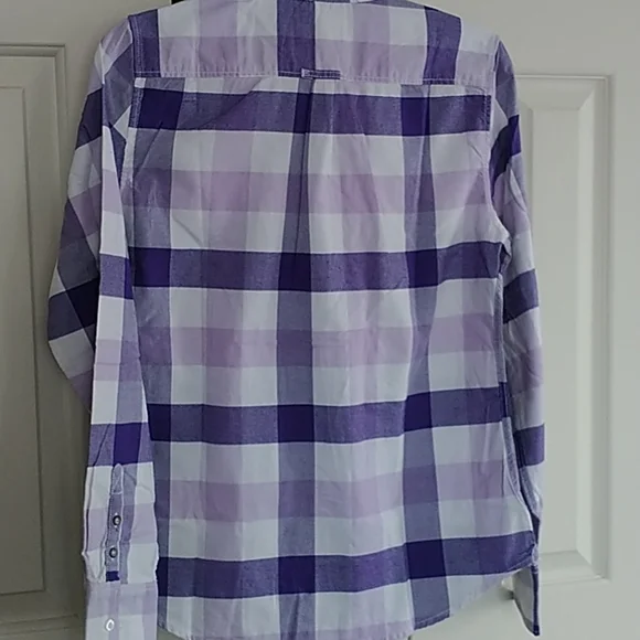 American Eagle Outfitters Classic Purple Plaid Button Front Shirt 8 - Picture 9 of 13